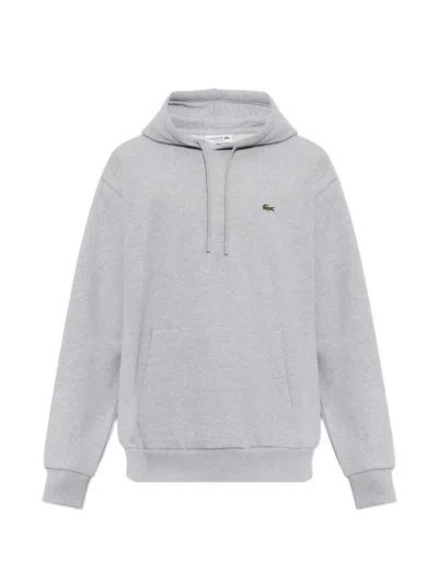 Lacoste Logo-patch Hoodie In Gray