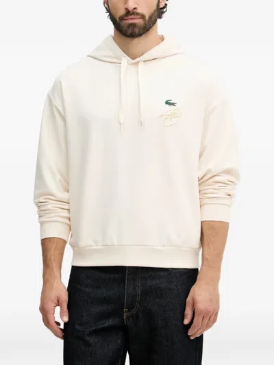 Lacoste Logo-patch Hoodie In White