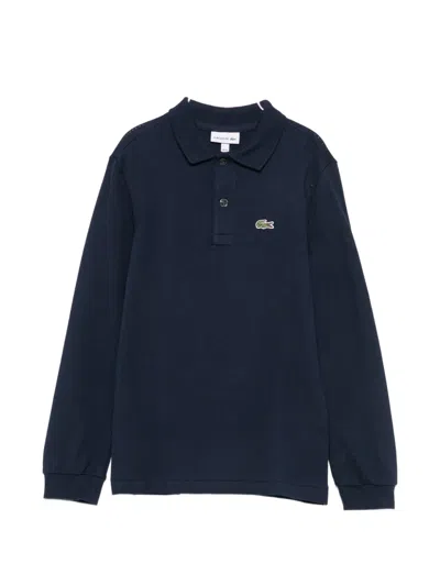 Lacoste Kids' Logo-patch Long-sleeve Polo Shirt In Blue