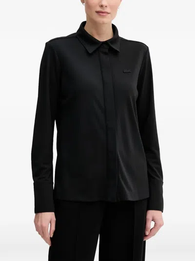 Lacoste Logo-patch Long-sleeve Shirt In Black