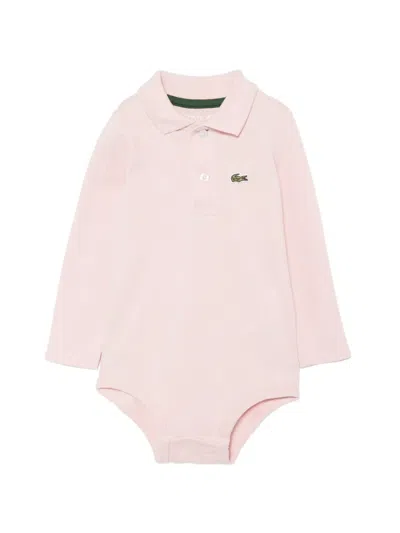 Lacoste Babies' Logo-patch Piqué Bodysuit In Pink
