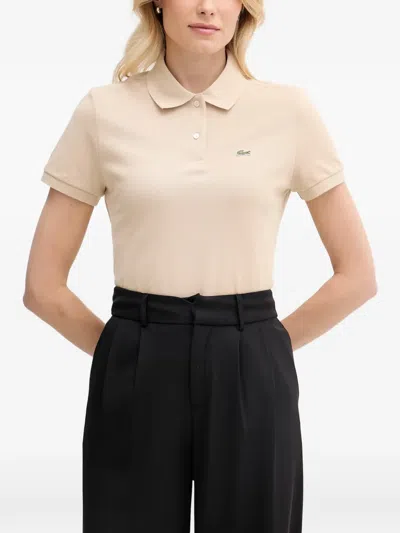 Lacoste Logo-patch Piqué Polo Shirt In Brown