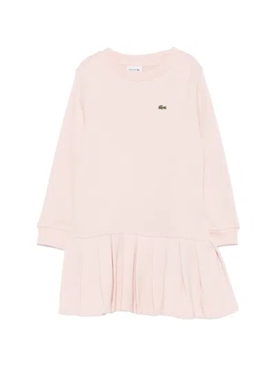 Lacoste Kids' Logo-patch Pleated Dress In Pink