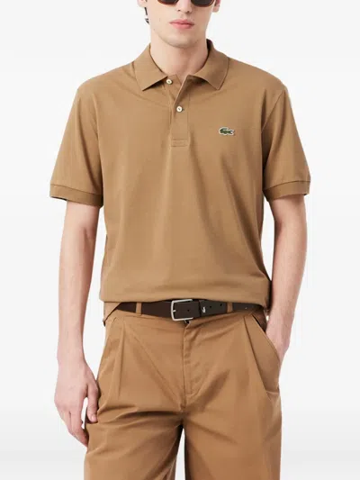 Lacoste Logo-patch Polo Shirt In Brown