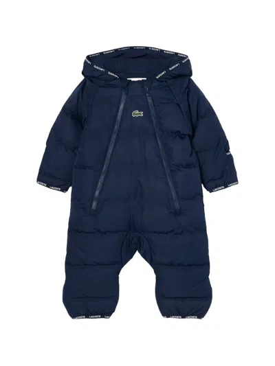 Lacoste Babies' Logo-patch Quilted Snowsuit In Blue