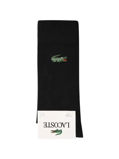 Lacoste Logo-patch Ribbed Socks In Black