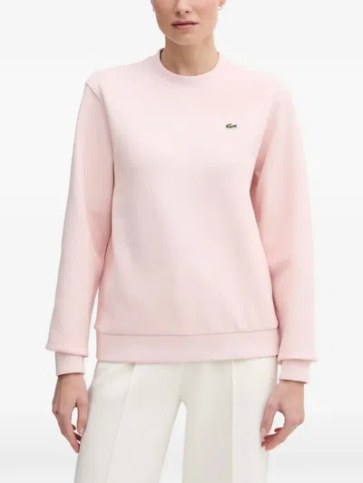 Lacoste Logo-patch Ribbed-trim Sweater In Pink