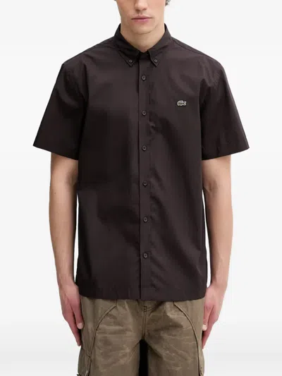 Lacoste Logo-patch Short-sleeve Shirt In Brown