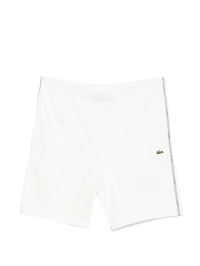 Lacoste Regular Fit Logo Stripe Fleece Shorts In White