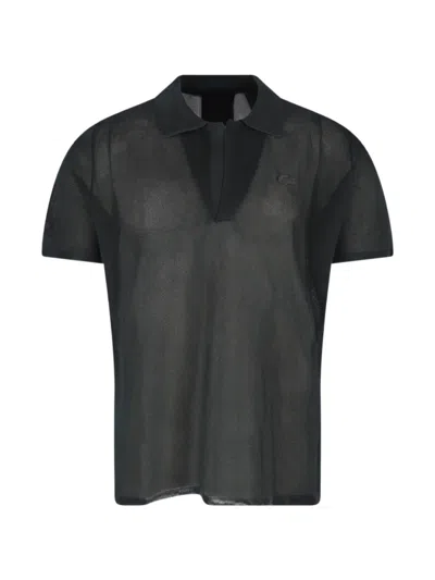Lacoste Black Semi-transparent Pique Satin Polo Shirt In Multi