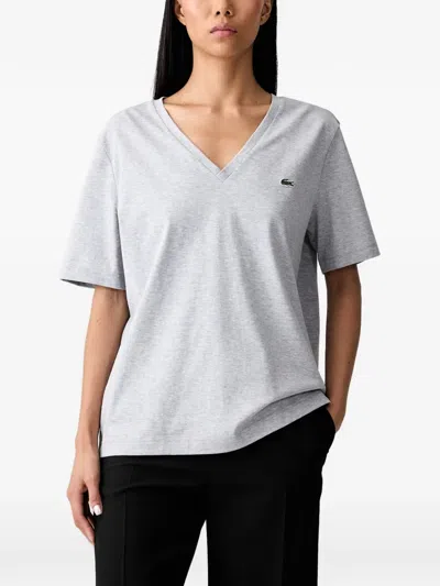 Lacoste Logo-patch V-neck T-shirt In Gray