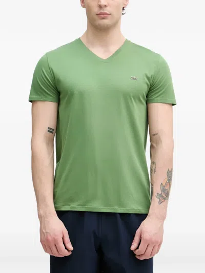 Lacoste Logo-patch V-neck T-shirt In Green