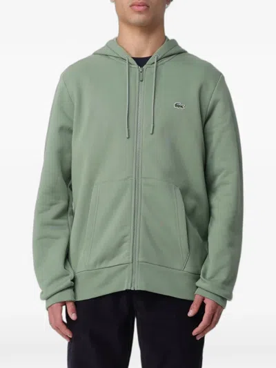 Lacoste Logo-patch Zip-fastening Hoodie In Green