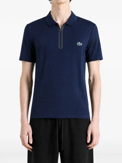 Lacoste Logo-patch Zip-fastening Polo Shirt In Blue