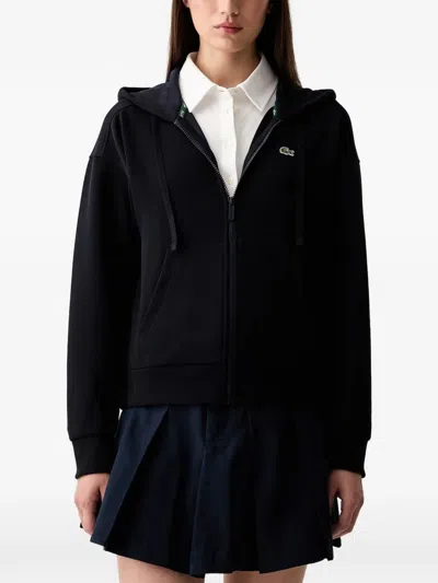 Lacoste Logo-patch Zip-up Hoodie In Black
