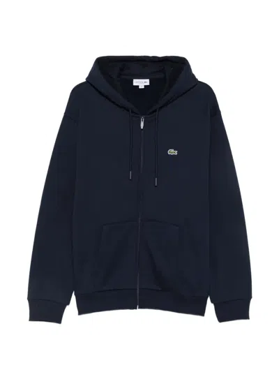 Lacoste Logo-patch Zip-up Hoodie In Blue