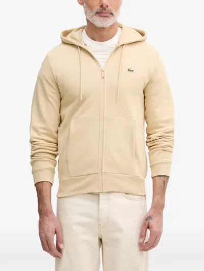 Lacoste Logo-patch Zip-up Hoodie In Neutral