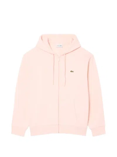 Lacoste Logo-patch Zip-up Hoodie In Pink