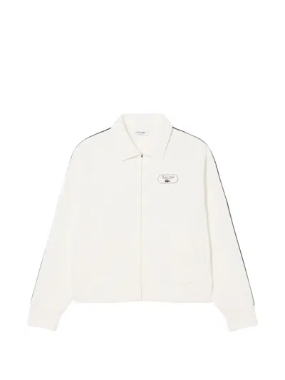 Lacoste Logo-patch Zip-up Sweatshirt In Neutral
