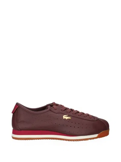 Lacoste Logo-plaque Perforated Sneakers In Brown
