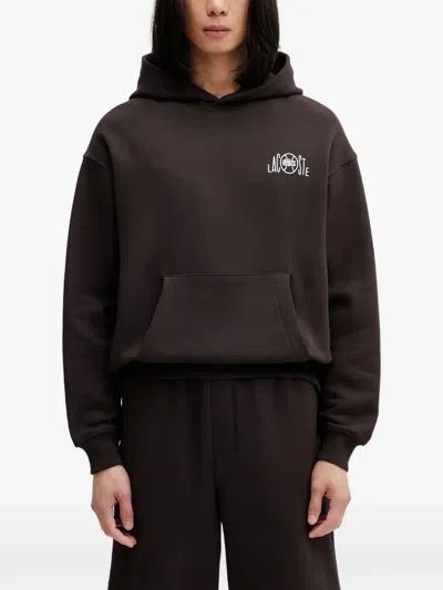 Lacoste Brown Multi Print Fleece Hoodie In Black