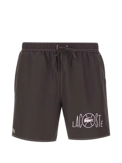 Lacoste Logo-print Drawstring Swim Shorts In Brown