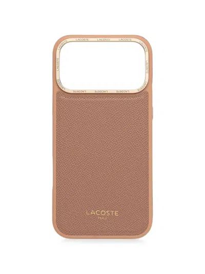 Lacoste Logo-print Pebbled Iphone Case In Brown