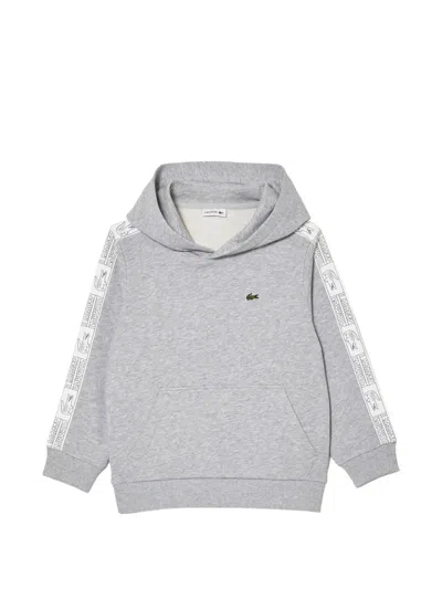 Lacoste Kids' Logo-tape Fleece Hoodie In Gray
