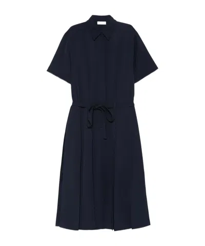 Lacoste Long, Pleated, Flowy Piqué Dress In Blue