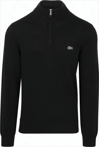Lacoste Long-sleeve Fitted Pullover With Half-zip Closure In Black