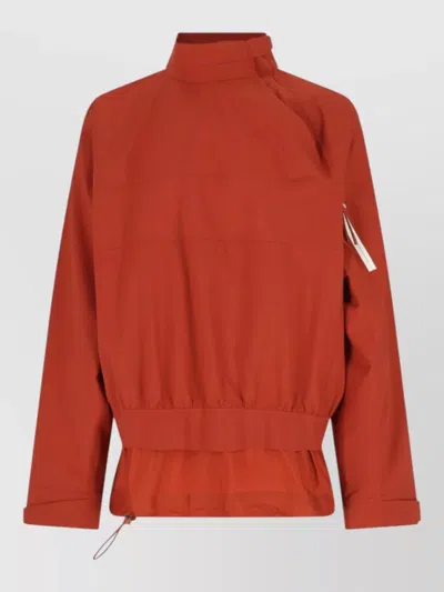 Lacoste Long Sleeve High Collar Coat Adjustable Hem In Red