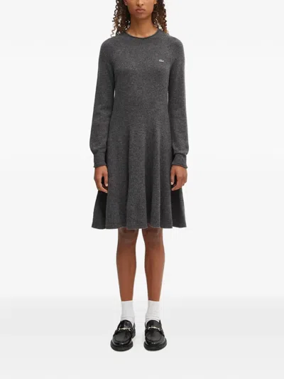 Lacoste Long-sleeve Mini Dress In Gray
