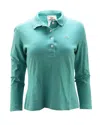 Lacoste Long Sleeve Polo In Teal Cotton In Blue