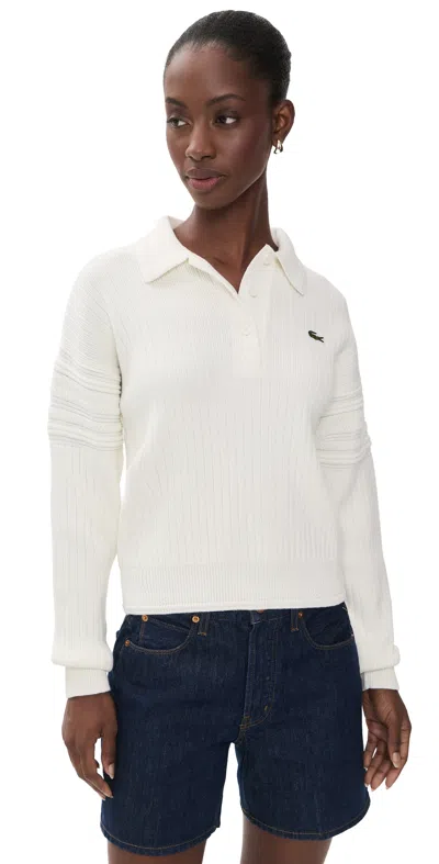 Lacoste Long Sleeve Polo Sweater Flour In White