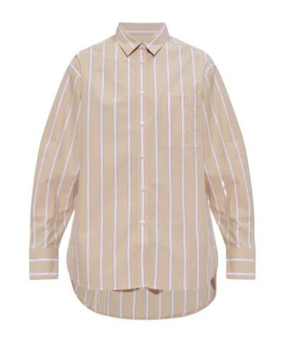 Lacoste Striped-pattern Logo-embroidered Shirt In Brown