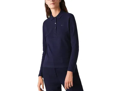 Lacoste Long Sleeve Slim Stretch Pique Polo In Blue