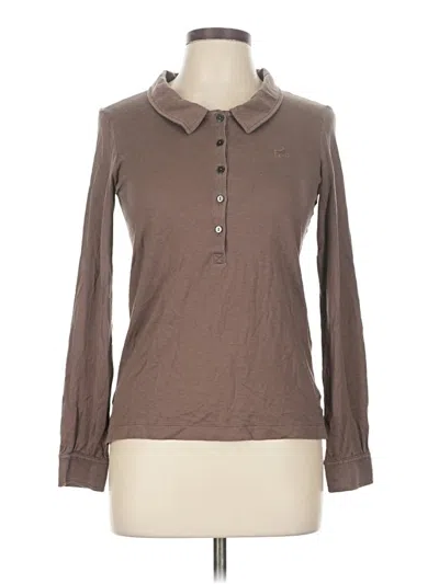 Pre-owned Lacoste Long Sleeve Top Brown Collared Neckline Tops