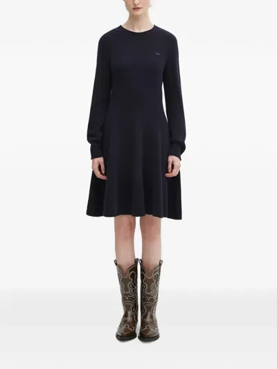 Lacoste Long-sleeves Logo Mini Dress In Blue