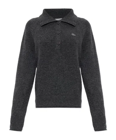 Lacoste Long-sleeve Polo-collar Sweater In Gray