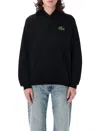 Lacoste Unisex Loose Fit Badge Accent Hoodie - Xs In Black