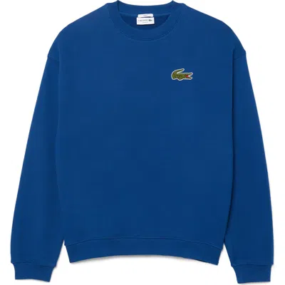 Lacoste Loose Fit Cotton French Terry Sweatshirt In Blue