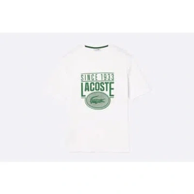 LACOSTE LOOSE FIT COTTON JERSEY PRINT T-SHIRT WHITE