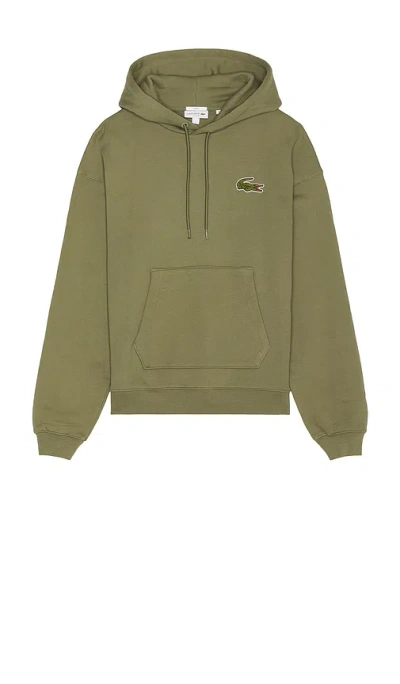 Lacoste Loose Fit Hoodie In Olive