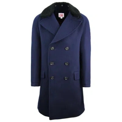 Pre-owned Lacoste Lve Wool Long Coat Navy Button Up Unisex Blazer Jacket Bh9137 Je1 In Blue