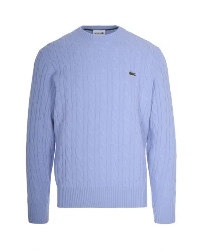Lacoste Maglione A Trecce In Lana Blu Pastello In Blue