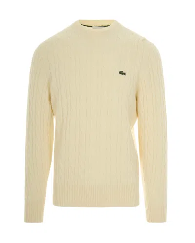 Lacoste Maglione A Trecce In Lana Panna In Brown