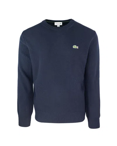 LACOSTE BLUE CARDED WOOL CREW NECK SWEATER