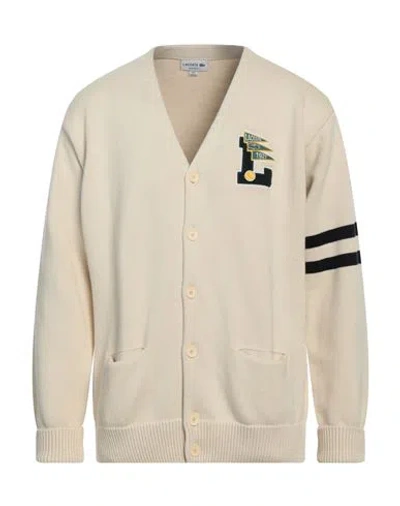 Lacoste Man Cardigan Beige Size 6 Cotton, Wool In Multi