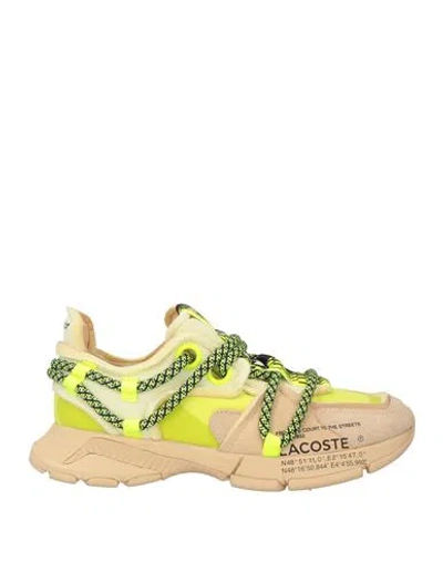 Lacoste Man Sneakers Lime Green Size 9 Leather, Textile Fibers