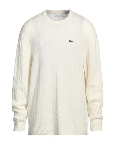 Lacoste Man Sweater Ivory Size 6 Wool In White
